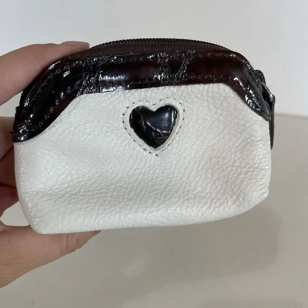 Brighton Coin Purse White Black Heart Zipper